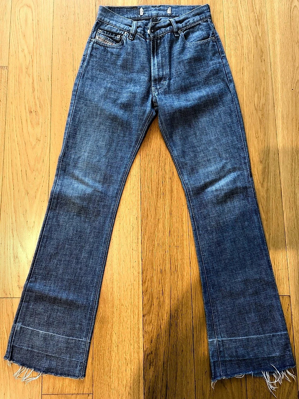 Diesel Blue Straight Leg Jeans Raw Hem